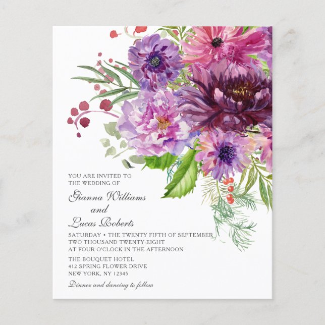 Lila einfarbige Hochzeit mit Flora und Fauna Flyer (Vorne)