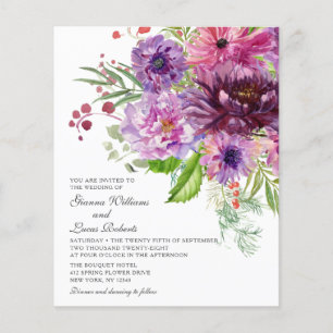 Lila einfarbige Hochzeit mit Flora und Fauna Flyer