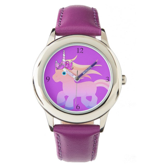 Lila Einhorn-Armbanduhr für Mädchen Armbanduhr (Vorderseite)