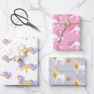 Lila Einhorn aus Pink-Gold Geschenkpapier Set