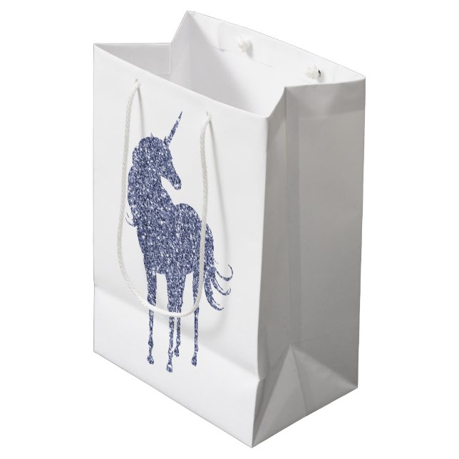 Lila Einhorn-Glitzer Mittlere Geschenktüte (Vorderseite Schrägansicht)