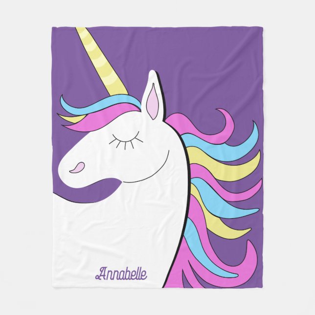 Lila Einhorn Hübsch Unicorns Fantasie Fleecedecke (Vorderseite)