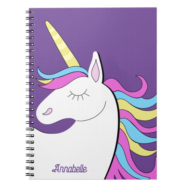 Lila Einhorn Hübsch Unicorns Fantasie Notizblock (Vorderseite)