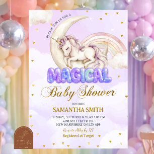 Lila Einhorn Magisches Mädchen Baby-Party Einladung