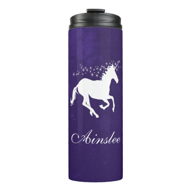 Lila Einhorn Personalisierter Thermaltumbler Thermosbecher (Vorderseite)