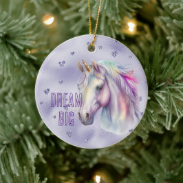 Lila Einhorn Traumwelt Glitzer Herz Keramik Ornament
