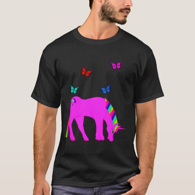 Lila Einhorn und Schmetterlinge T - Shirt Männer Z (Vorderseite)