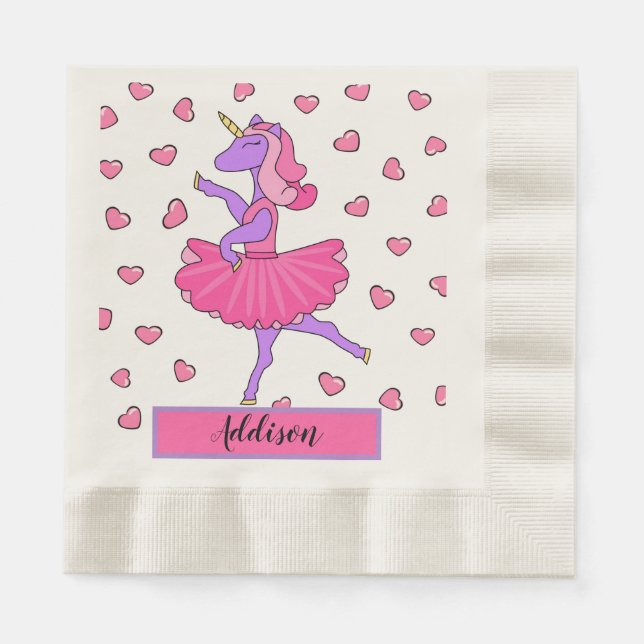 Lila Einhornballerina mit rosa Tutu-Servietten Serviette (Vorderseite)