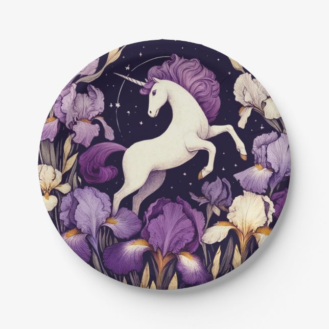 Lila Einhornbügeleisen Unicorns Pappteller (Vorderseite)
