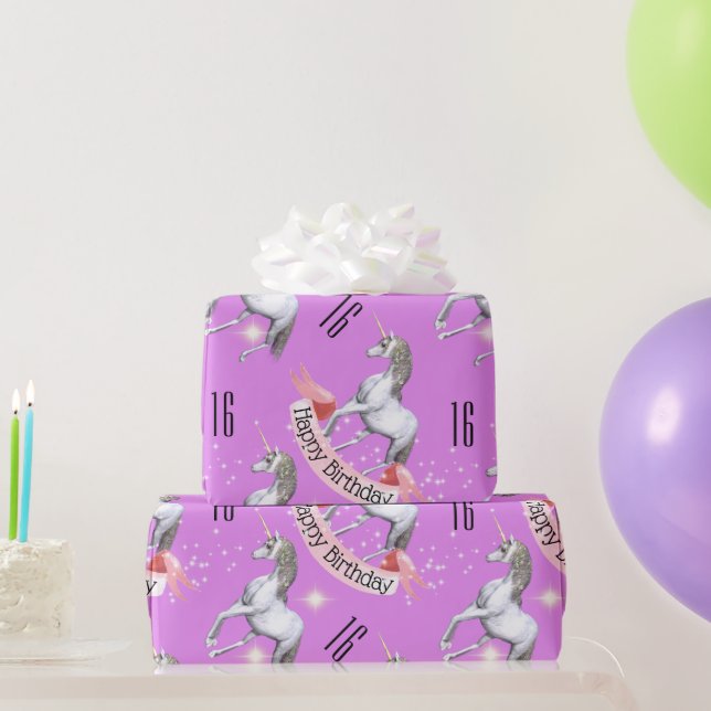 Lila Einhornmädchen Geburtstag Geschenkpapier (Partygeschenke)