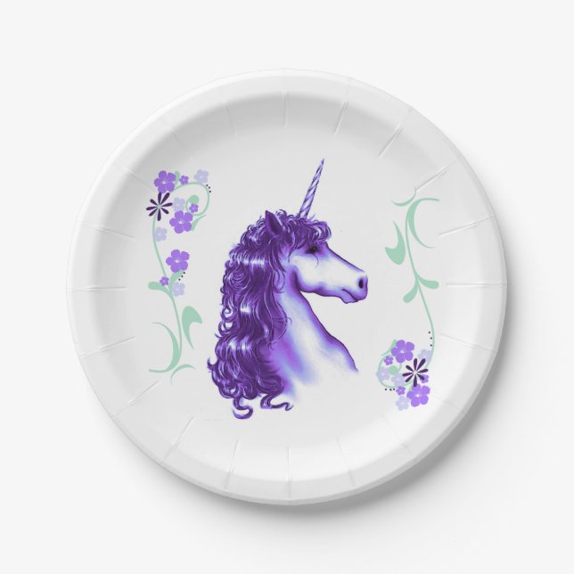 Lila Einhornpapier-Teller Pappteller (Vorderseite)