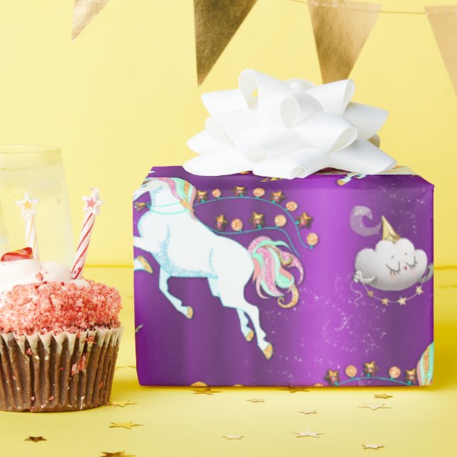 Lila Einhornweihnachtszeit Geschenkpapier (Geburtstagsparty)