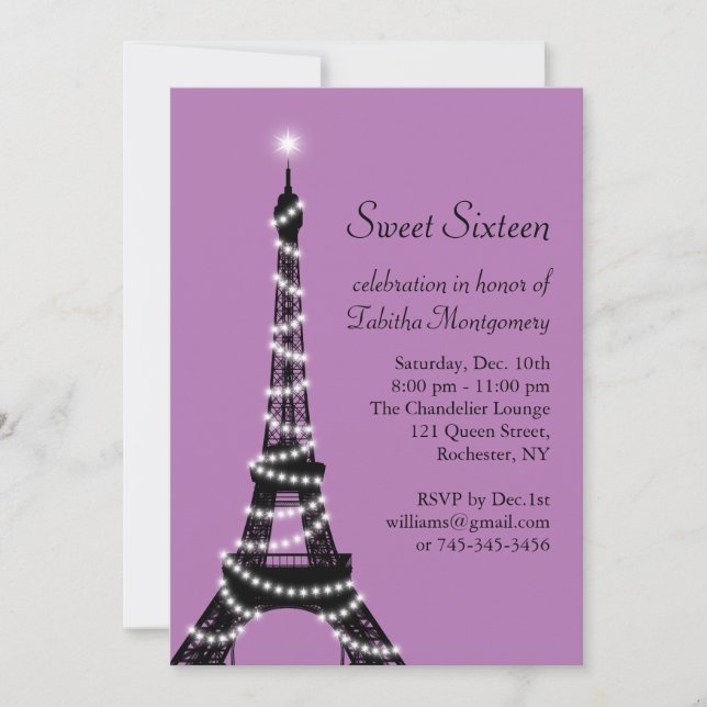 Lila Einladung des Eiffel-Turm-Bonbon-16 (Vorderseite)