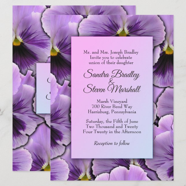 Lila Einladung von Pansy Hochzeit (Vorne/Hinten)