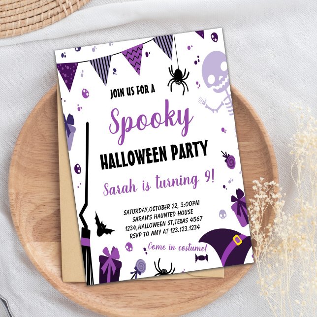 Lila Einladung zu Halloween (Purple Halloween Birthday Invitations)