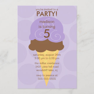 Lila Eiscreme-Kegel-Geburtstags-Einladung Einladung