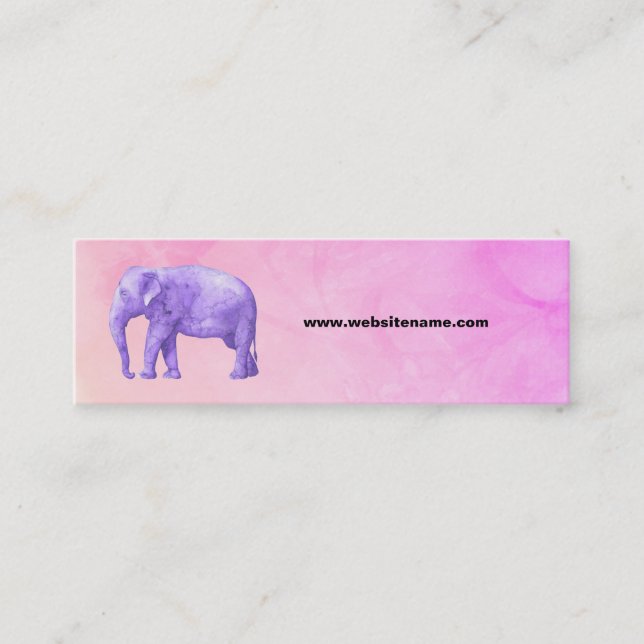 Lila Elefant auf Dreamy Pink Wasserfarben Mini Visitenkarte (Vorderseite)