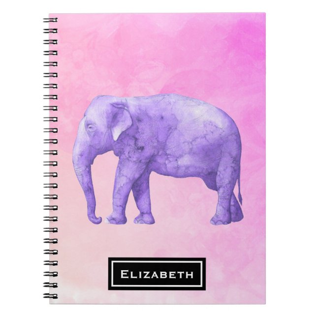 Lila Elefant auf Dreamy Pink Wasserfarben Notizblock (Vorderseite)