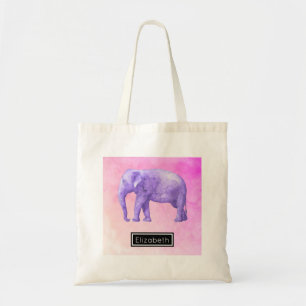 Lila Elefant auf Dreamy Pink Wasserfarben Tragetasche