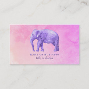 Lila Elefant auf Dreamy Pink Wasserfarben Visitenkarte