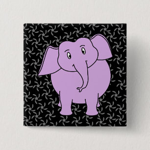 Lila Elefant-Cartoon. Blauer Blumenhintergrund Button