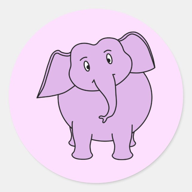 Lila Elefant. Cartoon Runder Aufkleber (Vorderseite)