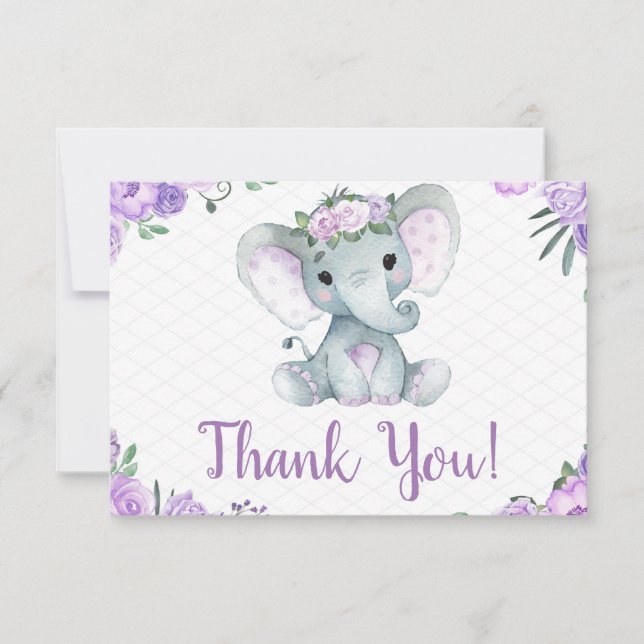 Lila Elefant Dankeschön Card Rose Girl (Vorderseite)