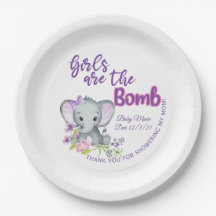 Lila Elefant personalisierte Babydusche Teller