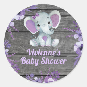 Lila Elefant Rustikale Platte für Dusche Geburtsta Runder Aufkleber