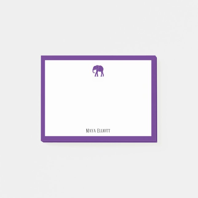 Lila Elefant und weißer Rand mit Name Post-it Klebezettel (Vorderseite)