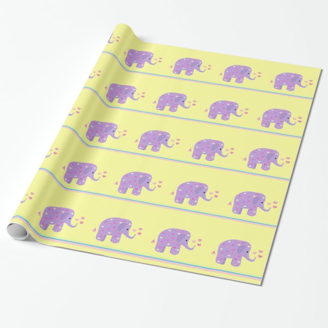 Lila Elefanten mit Herz und Streifen Geschenkpapier (Ungerollt)