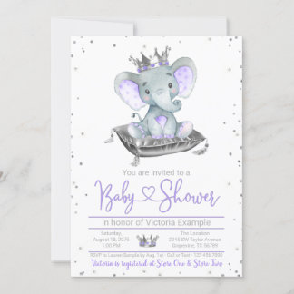 Lila Elefantendusche Princess Einladung