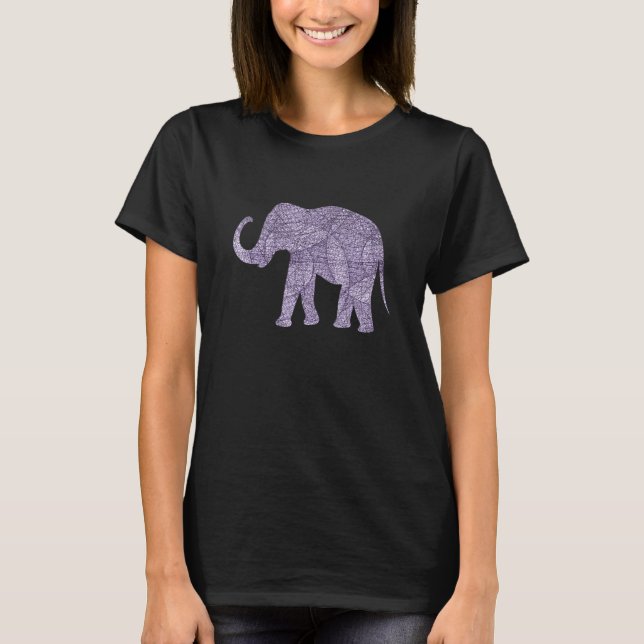 Lila Elefantengeometrische Steckfrauen Grafik D T-Shirt (Vorderseite)