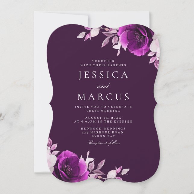 Lila Elegance Amethyst & Indigo, Lilac Wedding Einladung (Vorderseite)
