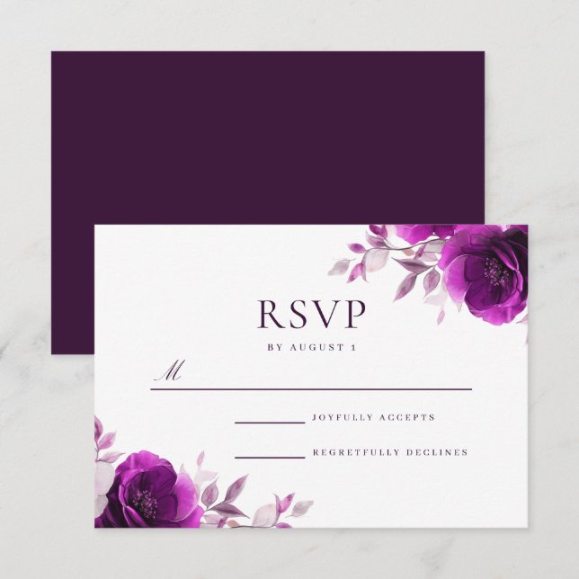 Lila Elegance Amethyst & Indigo, Lilac Wedding RSVP Karte (Vorne/Hinten)