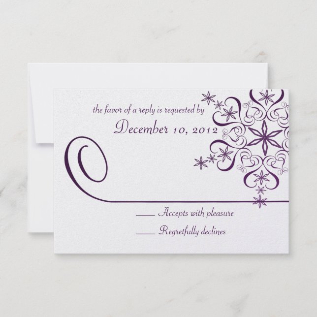 Lila Elegance Response Card Snowflake RSVP Karte (Vorderseite)