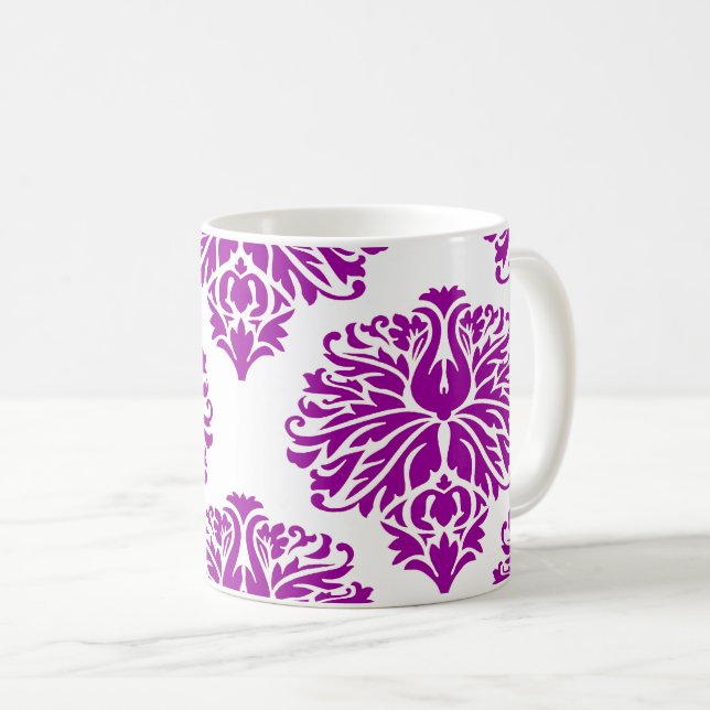 Lila Elegant Damask Kaffee Tasse (VorderseiteRechts)