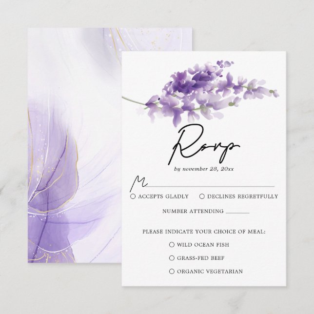 Lila Elegant Lavender Wedding RSVP Karte (Vorne/Hinten)