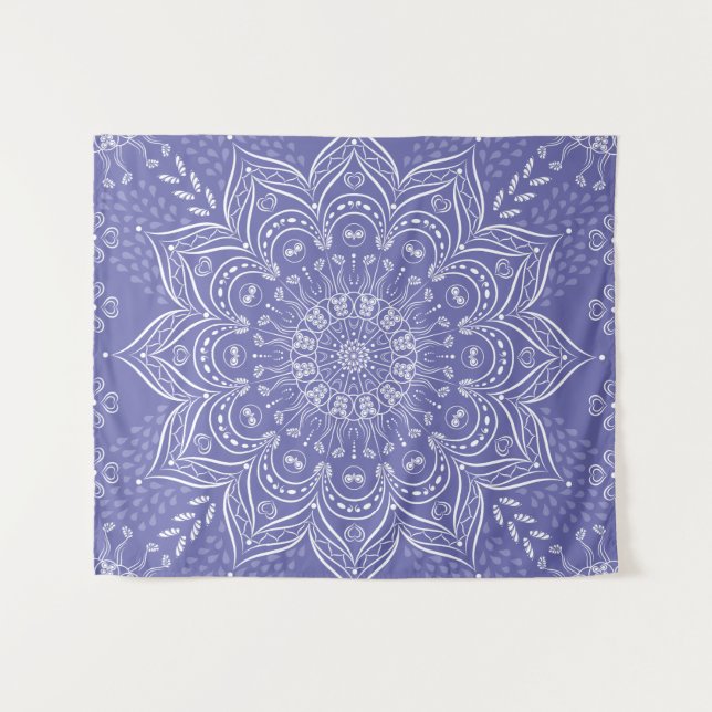 Lila Elegant Modern Boho Mandala Wandteppich (Vorderseite (Horizontal))