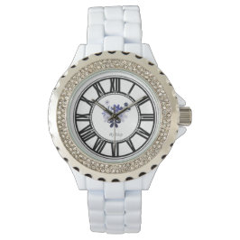 Lila, elegante Blumenviolette Armbanduhr