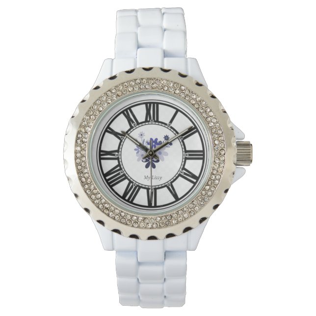 Lila, elegante Blumenviolette Armbanduhr (Vorderseite)