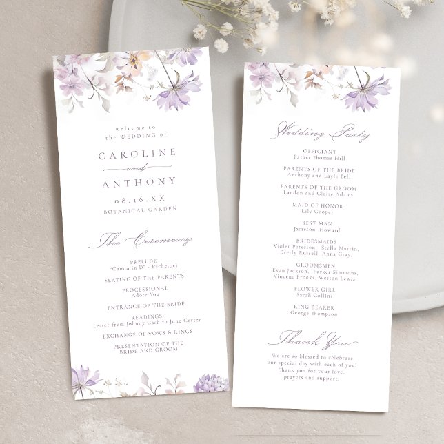 Lila elegante botanische florale Boho-Hochzeit Programm (Purple Elegant Botanical Floral Boho Wedding Program)