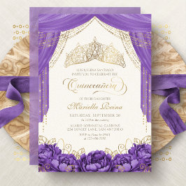 Lila Elegante Crown Floral Quinceanera Einladung