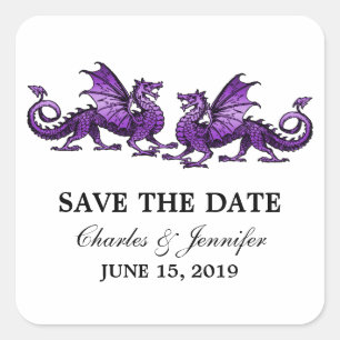 Lila Elegante Drachen Save the Date Stickers