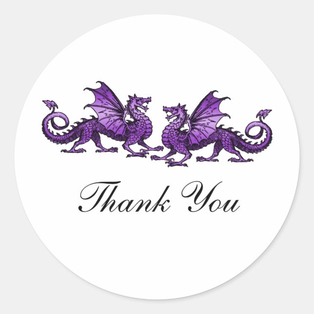 Lila Elegante Dragons Danke Stickers (Vorderseite)