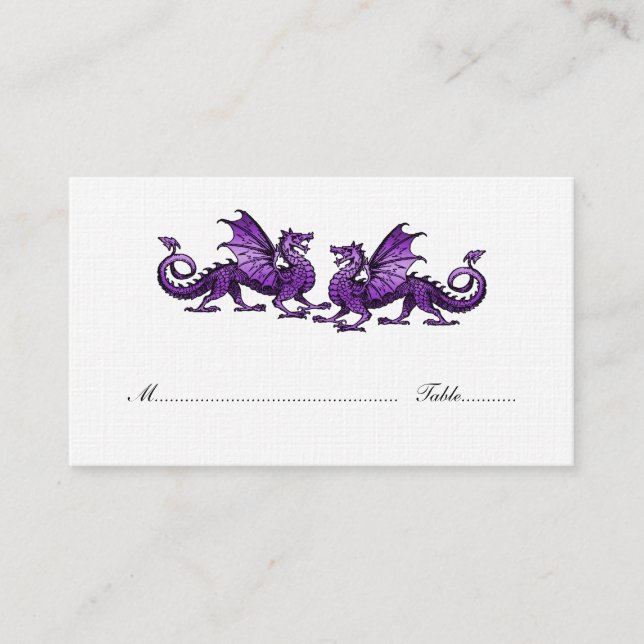 Lila Elegante Dragons Hochzeiten Platzkarte (Vorderseite)
