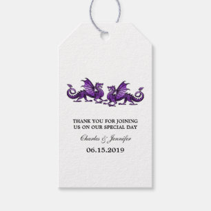 Lila elegante Dragons Hochzeitsmarken Geschenkanhänger
