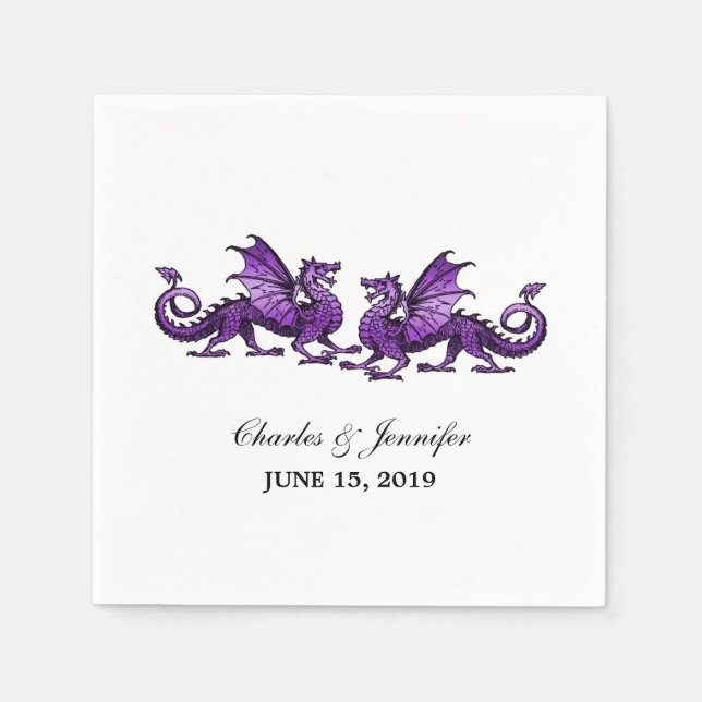 Lila Elegante Dragons Hochzeitspapier Napkins Serviette (Vorderseite)