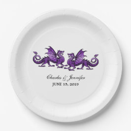Lila elegante Dragons Hochzeitspapier-Teller Pappteller