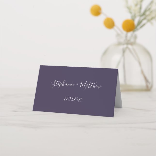 Lila Elegante Einfache Minimalistische Hochzeit Platzkarte (Rückseite)